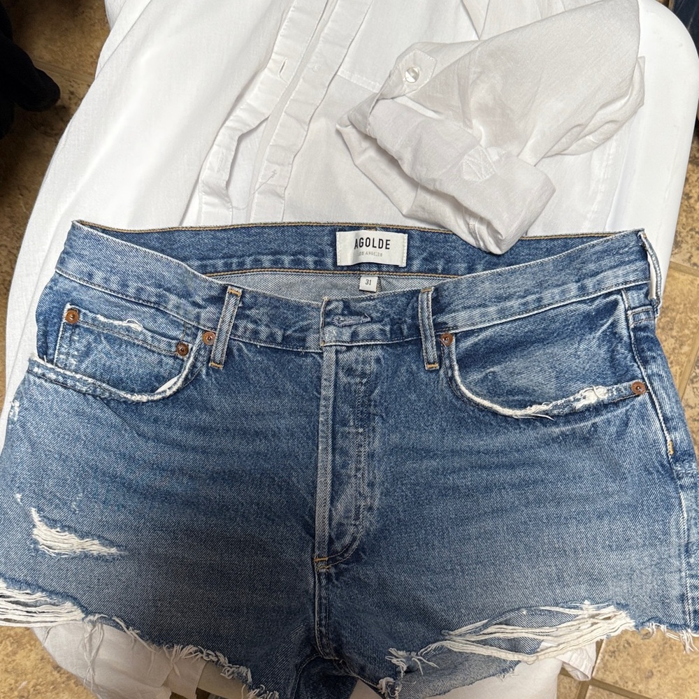 Agolde Distressed Blue Jean Shorts